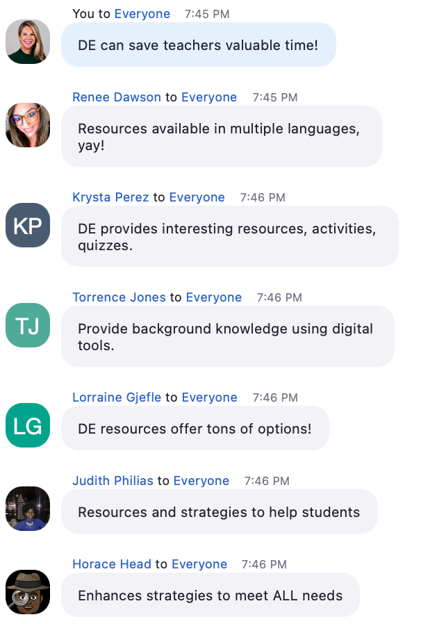 kimberly_perry2's tweet image. Great @DiscoveryEd session tonight for our #DENStars! We focused on how DE can support multilingual learners. Check out some of these awesome 6 Word Stories our participants came up with! #SOS #learningstrategies #summarizing Thanks for hosting with me @pnabbie !