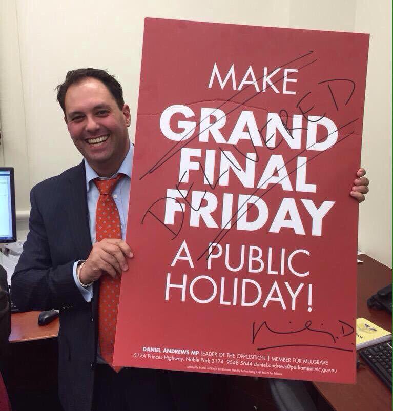 hipstergeddon's tweet photo. Happy Grand Final Day Eve Public Holiday Day to you and your family. Single best thing the Former #Dandrews Gov has done, even better than #Skyrail and the Westgate Transurban Toll Hole .... #AFLGrandFinal https://t.co/UKROIyhrNo