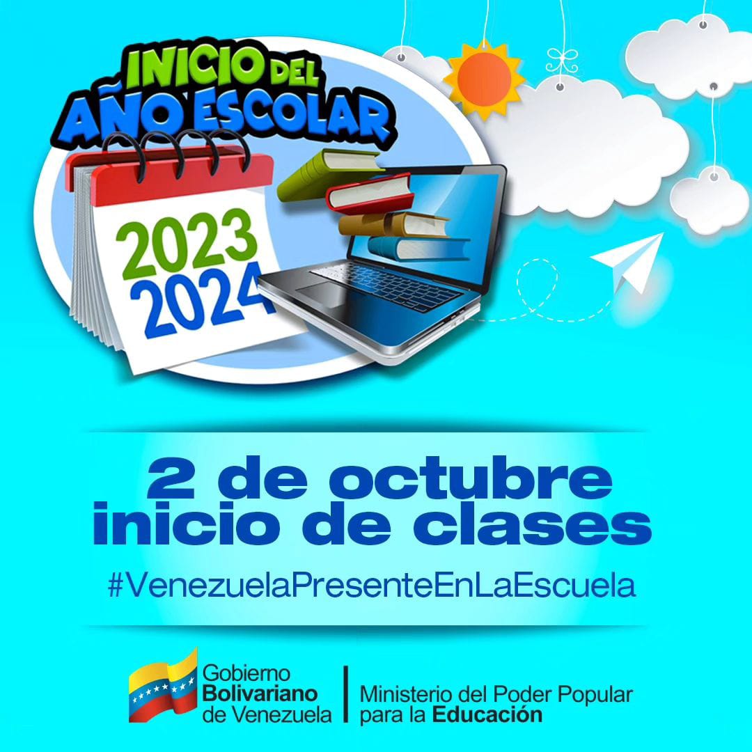CdceCala_Calva's tweet photo. ¡Vamos a las escuelas y liceos!

Anunciamos el regreso feliz a clases este próximo #20ct en todos los niveles y modalidades para el período 2023-2024.
¡Venezuela Presente En La Escuela!
@NicolasMaduro
@MPPEDUCACION
@_LaAvanzadora
@CDCEGuarico
@EliasEducacion1
#PatriaYPaz https://t.co/nEZHnS1rFc