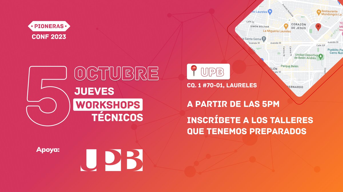¡Únete a #PionerasConf 🧡! Celebra el conocimiento y descubre workshop técnicos sobre Realidad Aumentada, AI, Creación de páginas web no-code y más. 🚀

🗓️ 5 de octubre en <a href="/upbcolombia/">UPB</a>. Atenta a la venta de boletería ¡muy pronto! 💪 #PionerasConf2023