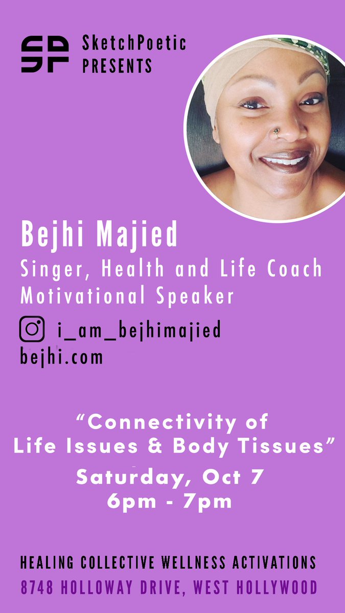 SPECIAL UPDATE | I'm  thrilled to announce <a href="/BejhiMajied/">Bejhi Majied</a> as the NEWEST addition to our wellness program as part of my upcoming solo show with @theARTDept_WeHo.  

Please join Bejhi on Saturday, Oct 7 @ 6pm - 7pm for "Connectivity of Life Issues &amp; Body Tissues". 

You can RSVP for