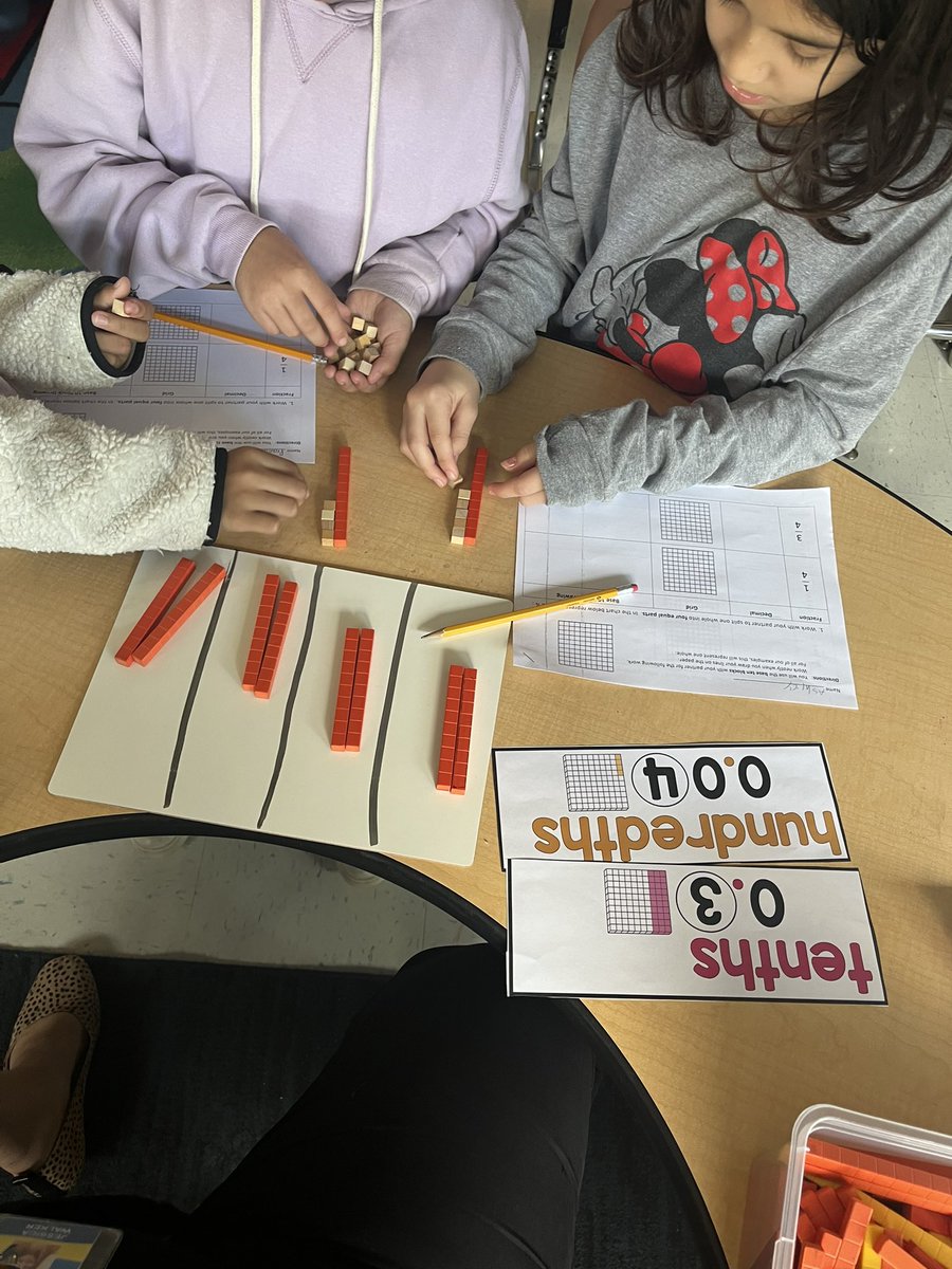 Hello! 🙋🏼‍♀️ I came back to share all the hard work fifth grade mathematicians are doing with fractions and decimals. Not pictured: breaking whole numbers into eighths. 😊Remember, all people learn best through hands on, memorable experiences! #mathisfun #TheFutureIsFifth