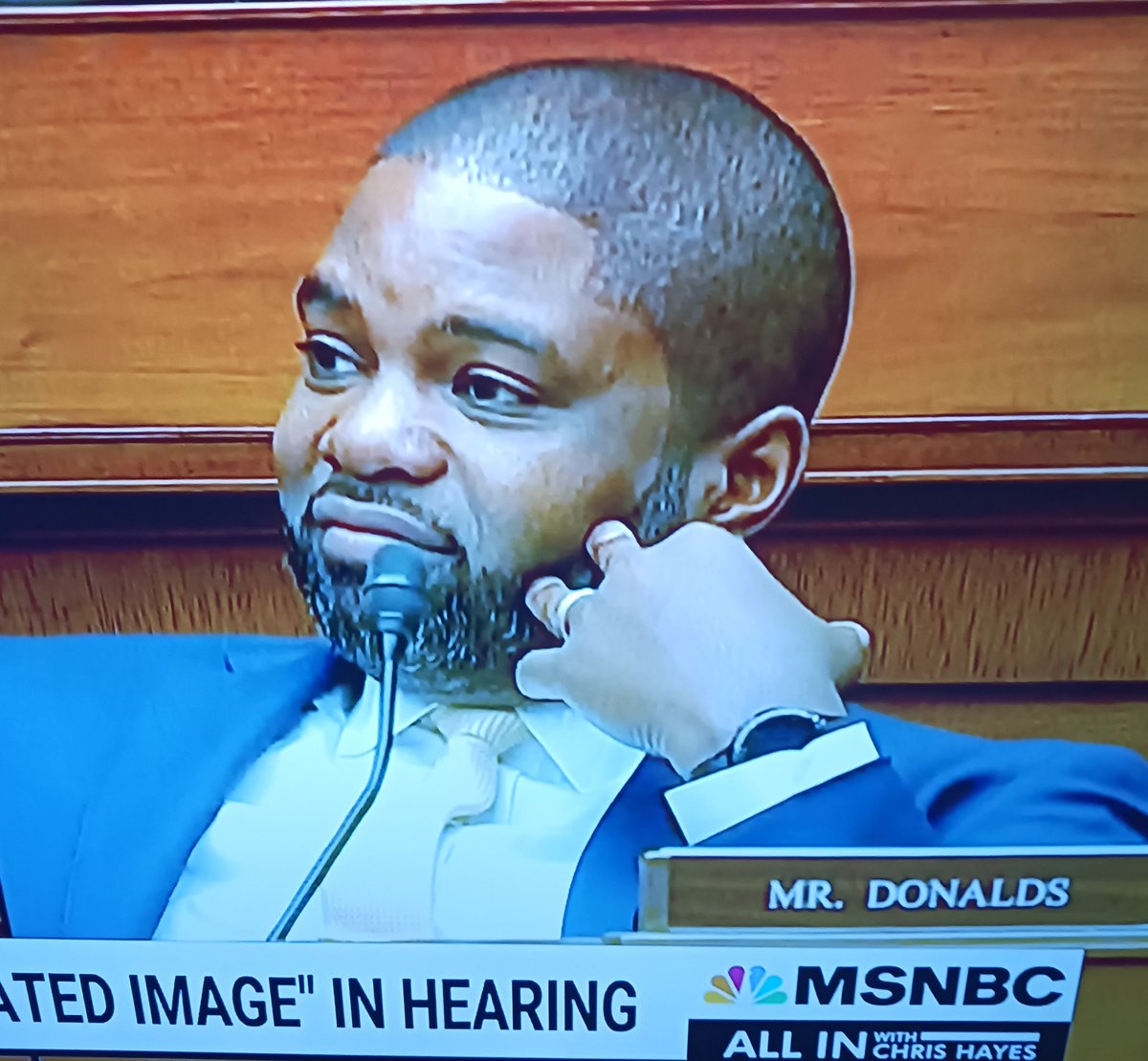 Florida MAGAt apprentice Bryon Donalds tried to submit fabricated 'text image' in a Congressional Impeachment Inquiry today.

He's seen here trying to disappear into the paneling with that stupid embarrassed 'I done got caught' look on his face, as #AOC exposes him for filth.