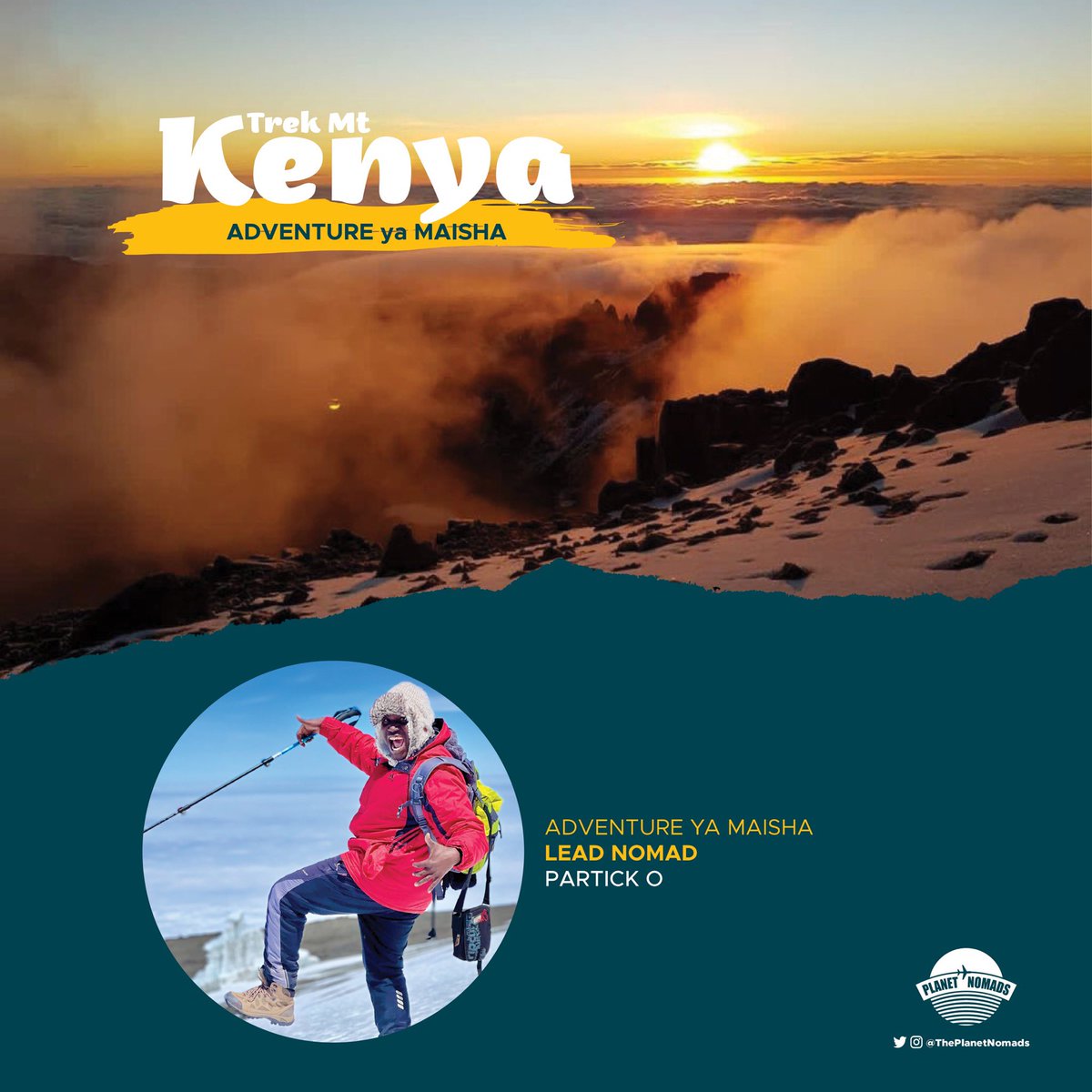 With an ever-expanding list of peak conquests under his belt—most recently being the Roof of Africa standing at a staggering 5,895m ASL (19,341 ft), we are more than glad to have @pojirot leading our Nomads on this Adventure ya Maisha to Mt. Kenya. #ThePlanetNomads #MtKenya