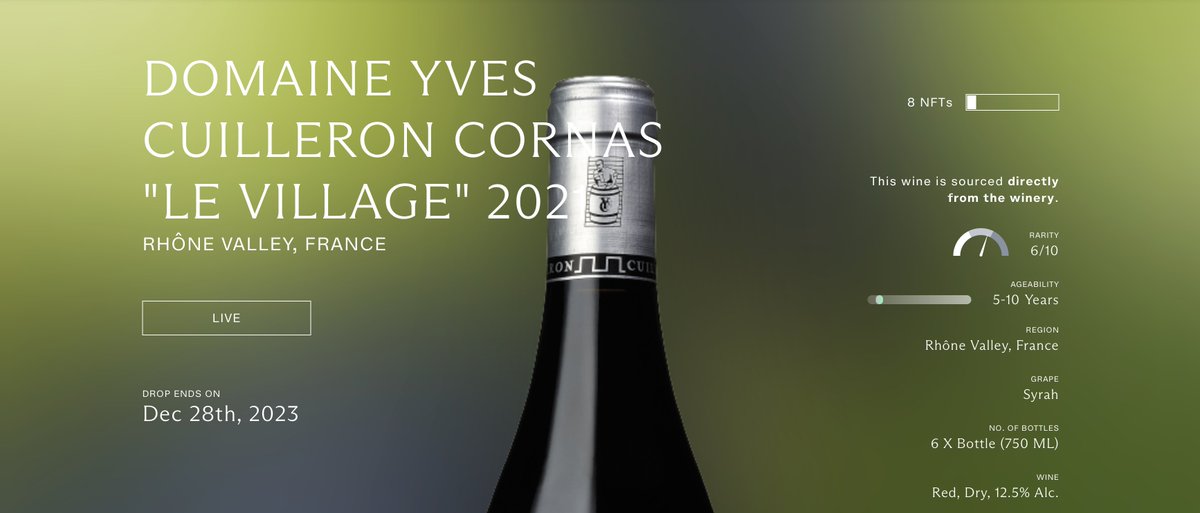 VitaBellaWine's tweet photo. The first #wiNeFT bottles of Cornas 2021 by Yves Cuilleron. Direct from his #wine cellar. Only available on WINECHAIN. #NFT #Blockchain #Web3 #Metaverse
https://t.co/tnV39dvRb3 https://t.co/trl4xiMt9s