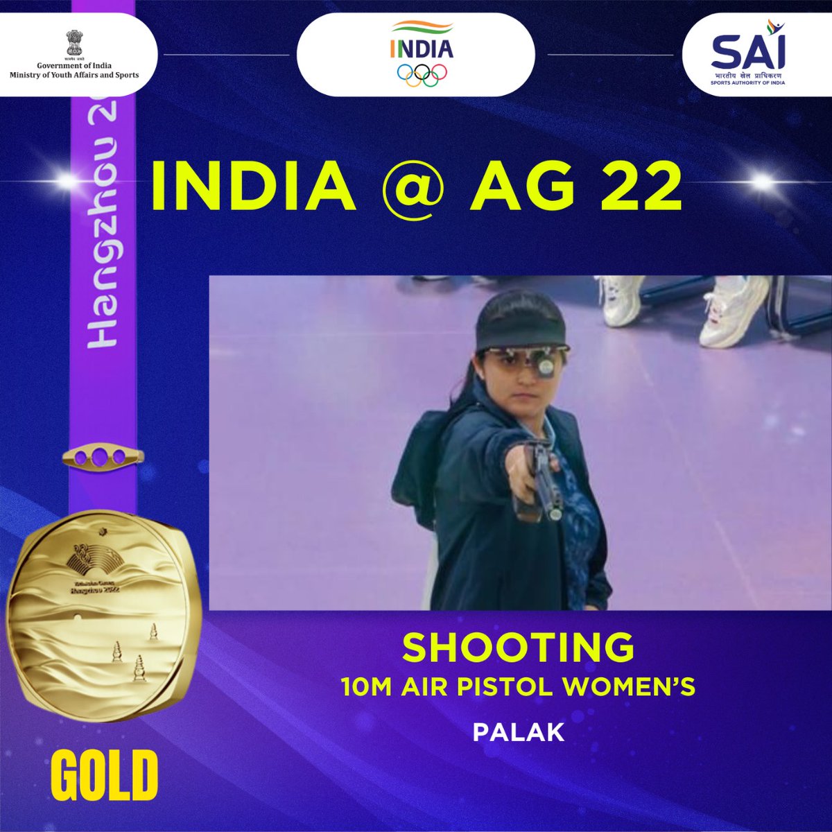 AmitShah's tweet photo. A Gold🥇Strike.

Congratulations to Palak for hitting the Gold in 10m Air Pistol Shooting at the Asian Games. You have scripted a chapter of pride with your talent https://t.co/vHaJsohVE2