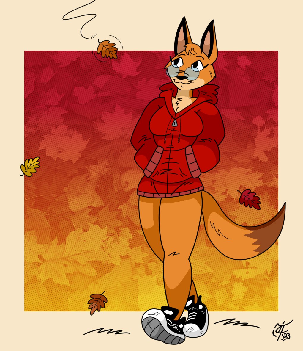 A Fall-themed pinup commission for @edtropolis of his foxy lady, Melanie, taking a stroll among the changing foliage 🦊🍂🧡😉 #Melanie #HappyMart #vixen #anthrofurry #autumncolors #autumnstroll #fallleaves #fallvibes #redhoodie #ocart #pinup #commissionart