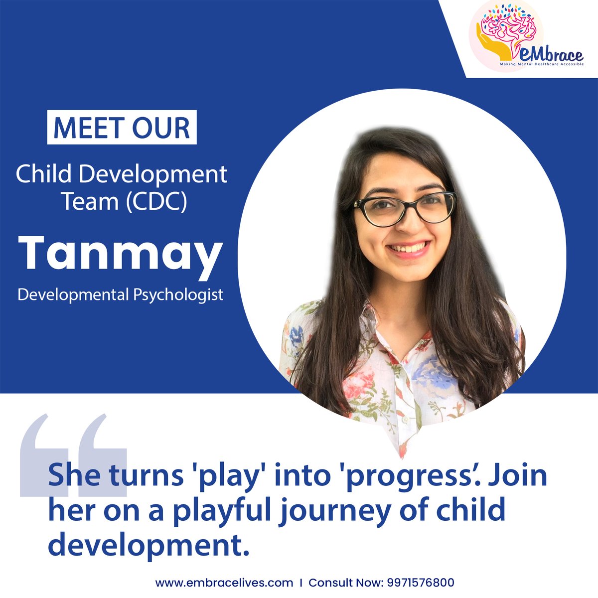 Meet Tanmay, our Developmental Psychologist extraordinaire! 🧠🌱 She's an integral part of our child development team, helping young minds flourish one step at a time. 💪

To book sessions with Tanmay, call us at 9971576800

#TeamSpotlight #childtherapy
#childrensmentalhealth