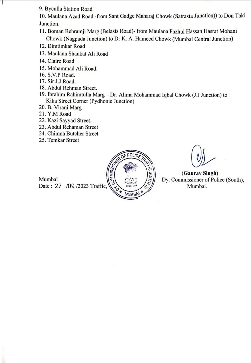 MTPHereToHelp's tweet image. In view of the procession during Eid-e-milad across various places in Mumbai &amp;amp; to avoid traffic congestion, the following traffic arrangements have been made from 14.00 pm on 29th September 2023. #MTPTrafficUpdates