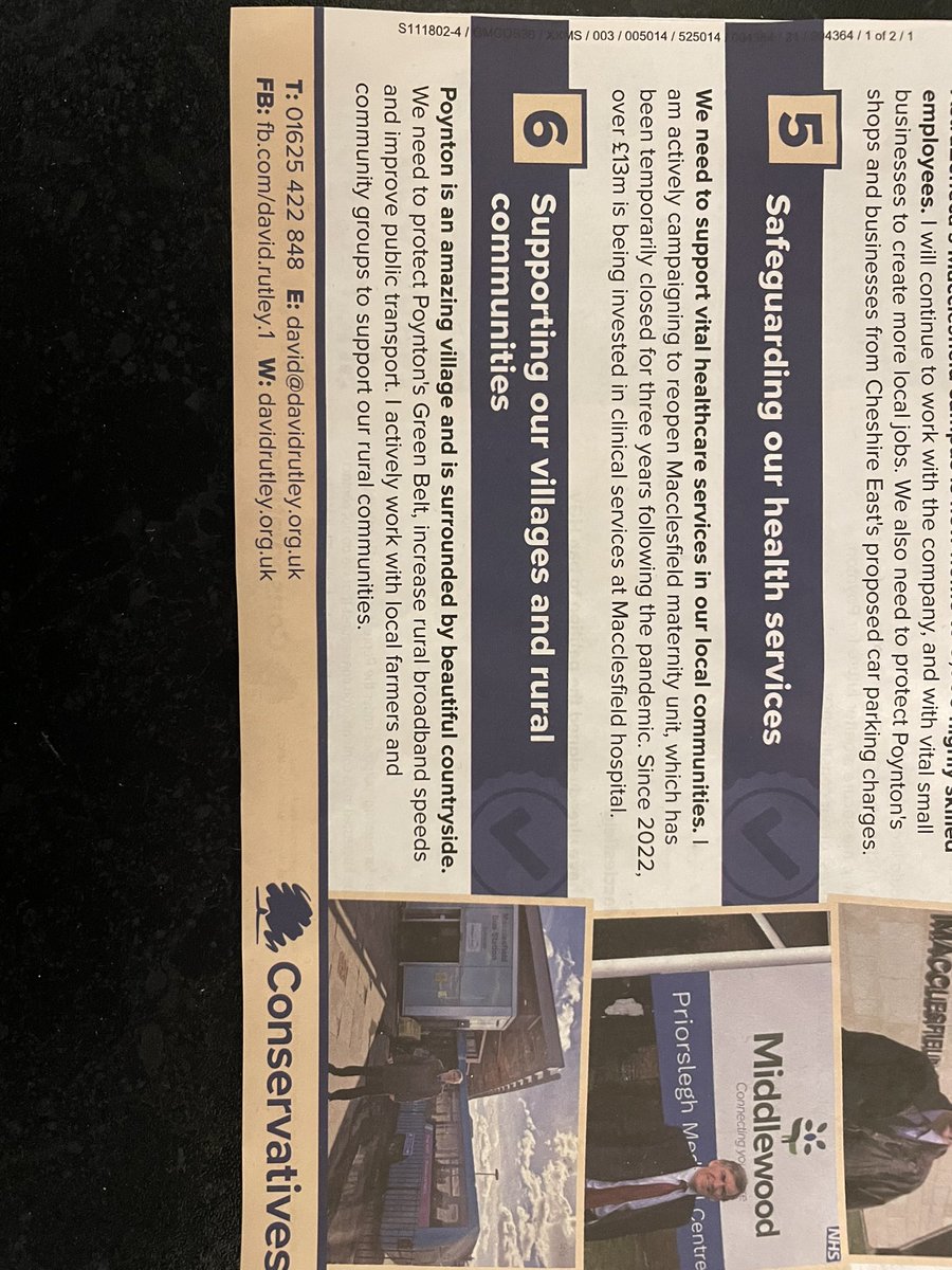It’s good to see our local MP <a href="/DavidRutley/">David Rutley</a> on his Plan For Poynton leaflet knows we’re a town, not a village 🙄🙄 #outoftouch