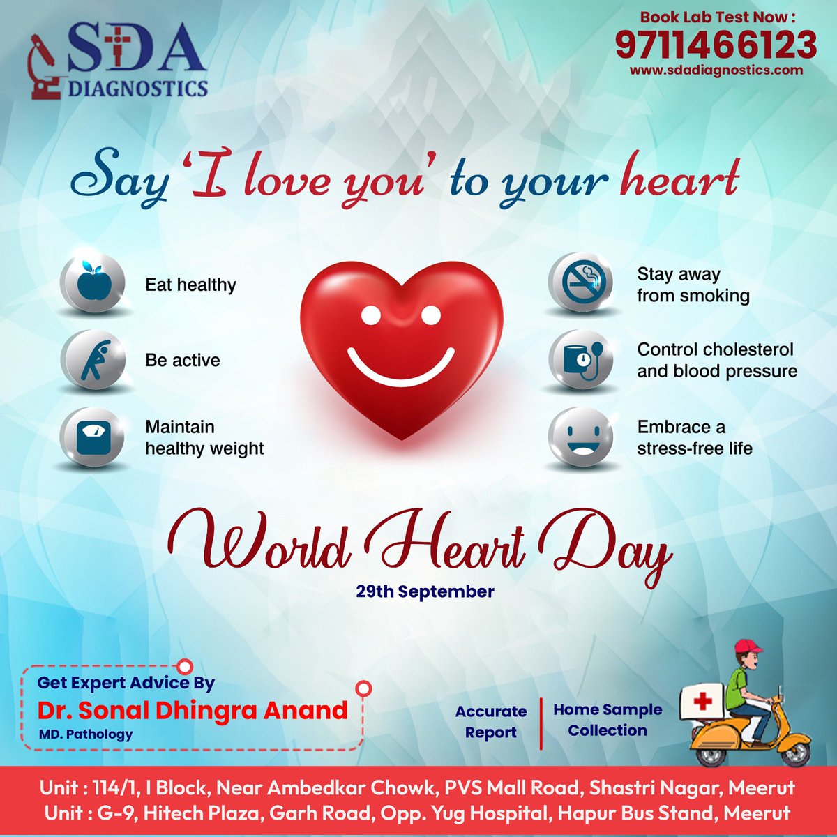 sda_diagnostic's tweet photo. 𝐒𝐚𝐲 𝐈 𝐥𝐨𝐯𝐞 𝐲𝐨𝐮' 𝐭𝐨 𝐲𝐨𝐮𝐫 𝐡𝐞𝐚𝐫𝐭📷
📷𝐖𝐨𝐫𝐥𝐝 𝐇𝐞𝐚𝐫𝐭 𝐃𝐚𝐲, 𝟐𝟗𝐭𝐡 𝐒𝐞𝐩𝐭𝐞𝐦𝐛𝐞𝐫
https://t.co/otqlb7AzOj
#sda #diagnostics #pathologylab #worldheartday📷 #hearthealth #ecgtest #cardiotest #hdl_test #meerut https://t.co/XOptEV1mEc