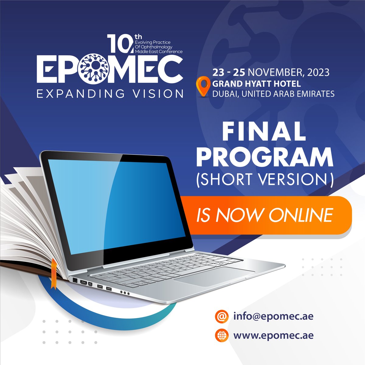 EPOMECUAE's tweet image. &quot;Exciting News: The EPOMEC 2023 Program is officially out! 🎉 Dive into a world of cutting-edge insights, innovation, and Ophthalmology excellence. Check the link epomec.ae/final-program-… for details. #EPOMEC2023 #ProgramRelease&quot;