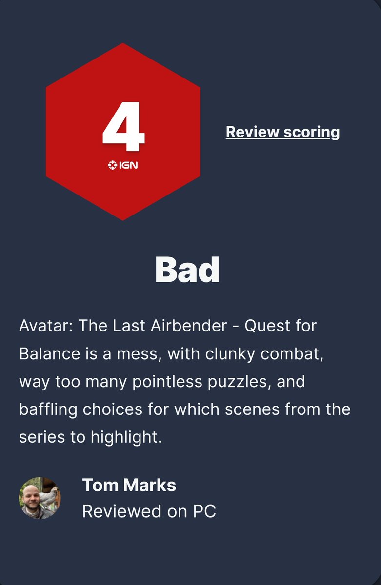 IGNFrontierss's tweet photo. IGN thinks that Avatar: The Last Airbender - Quest for Balance is worse than Sonic Frontiers. https://t.co/5aJxwcS0nQ