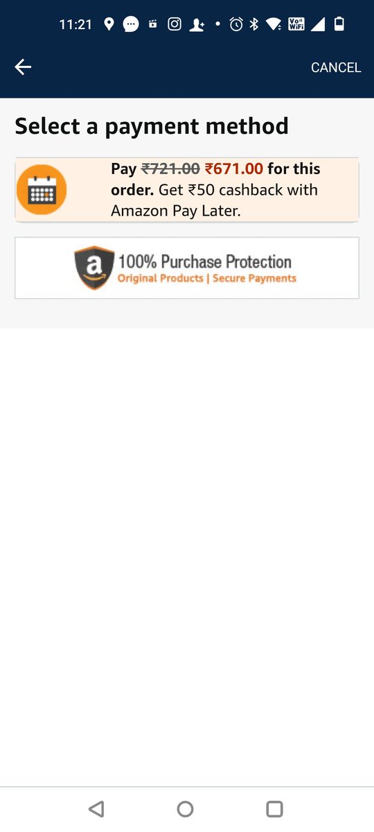 Harpreetsarora0's tweet photo. @AmazonHelp Pls see attached snapshot, asking for payment method at the time of checkout from Amazon fresh. The only option it shows is Amazon Pay Later. I don't see any option to pay by credit card or UPI or any other way. I have saved credit cards which should show up here. https://t.co/Ds4plDxnZ5