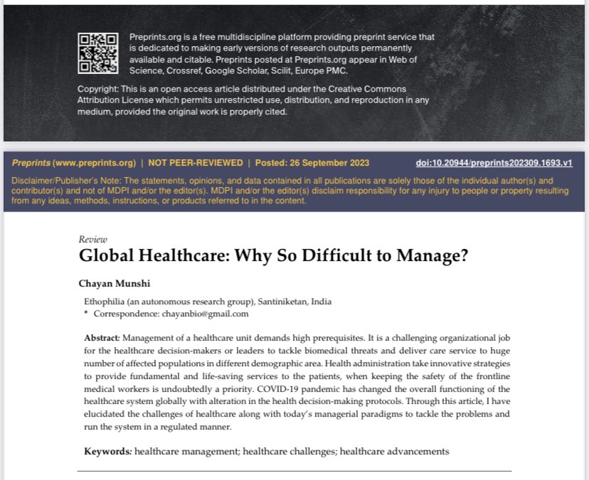 My new #preprint on global healthcare system. <a href="/Preprints_org/">Preprints.org</a> <a href="/ethophilia/">Ethophilia Research Foundation</a> 

10.20944/preprints202309.1693.v1