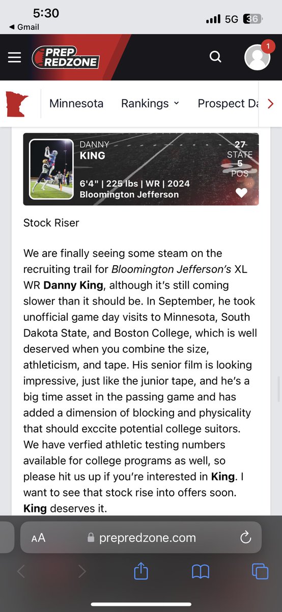 Danny_King17's tweet photo. Thanks for the write up @OJW_Scouting !

@PrepRedzoneMN @JagsFB https://t.co/Cz7oJl7SNc