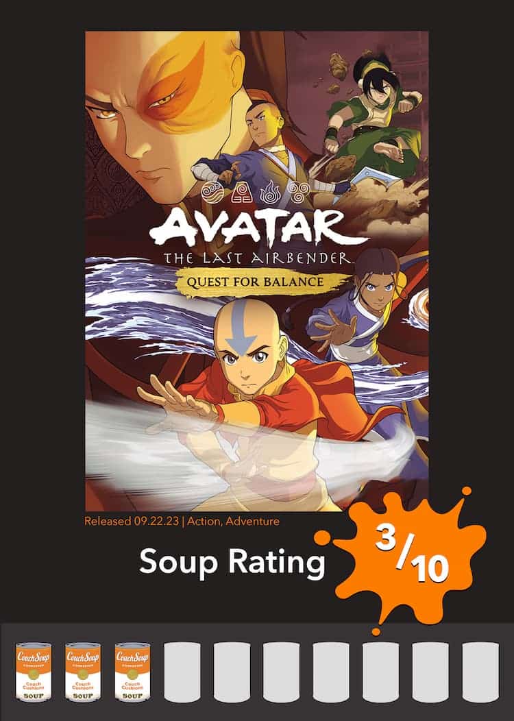 CouchSoup's tweet photo. Hold on to your cabbages, #gamers! Before you soar on your #flyingbison into the new #AvatarGame, hear what @StarkyVash has to say 🗣️
Will you be playing #Avatar: #TheLastAirBender - #QuestforBalance? 🎮
https://t.co/tQc4K7Fwli #game #videogame #review #gameplay #airbender https://t.co/AoOokJzRee