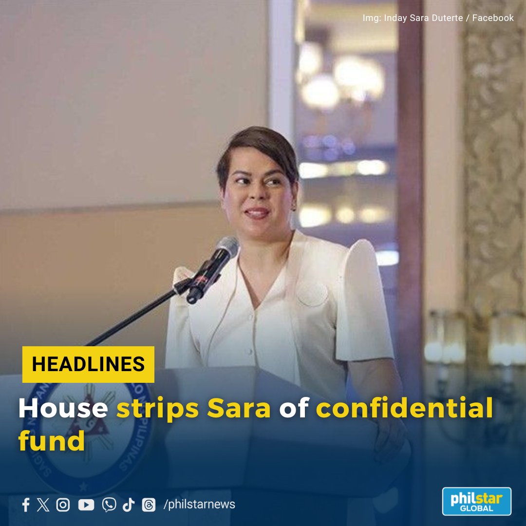 PhilstarNews's tweet photo. Vice President Sara Duterte and the Department of Education (DepEd) which she heads will not have confidential funds next year as lawmakers decided to realign the amount – totaling P650 million – in the 2024 national budget that the House of Representatives approved in record speed yesterday.

Read: https://t.co/Jkn8CJlRCu