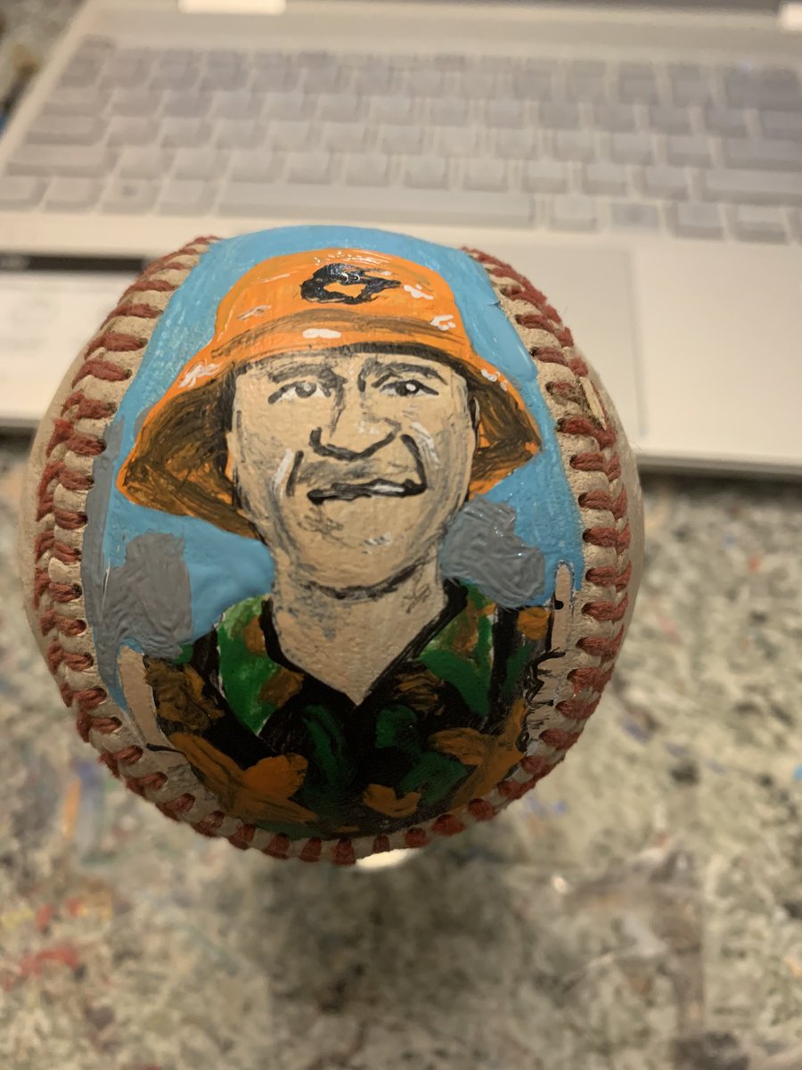VesterSportsArt's tweet photo. The guns are too big to fit on the ball. @realbenmcdonald this needs a lotta work. Gonna be a long night. Let’s Go O’s!!!! #mrsplash #aleastchamps https://t.co/twu0RUAt0B
