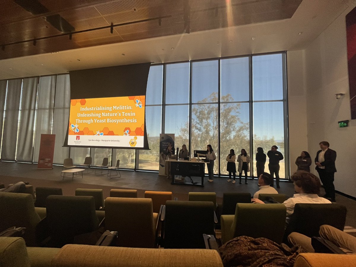 AusSynBioChallenge (@synbiochallenge) on Twitter photo Syn Bee-ology is “buzzing with excitement” to share their project at <a href="/Macquarie_Uni/">Macquarie University</a>! This team is working on a scalable and animal-free way to produce melittin. Syn Bee-ology is “buzzing with excitement” to share their project at <a href="/Macquarie_Uni/">Macquarie University</a>! This team is working on a scalable and animal-free way to produce melittin.