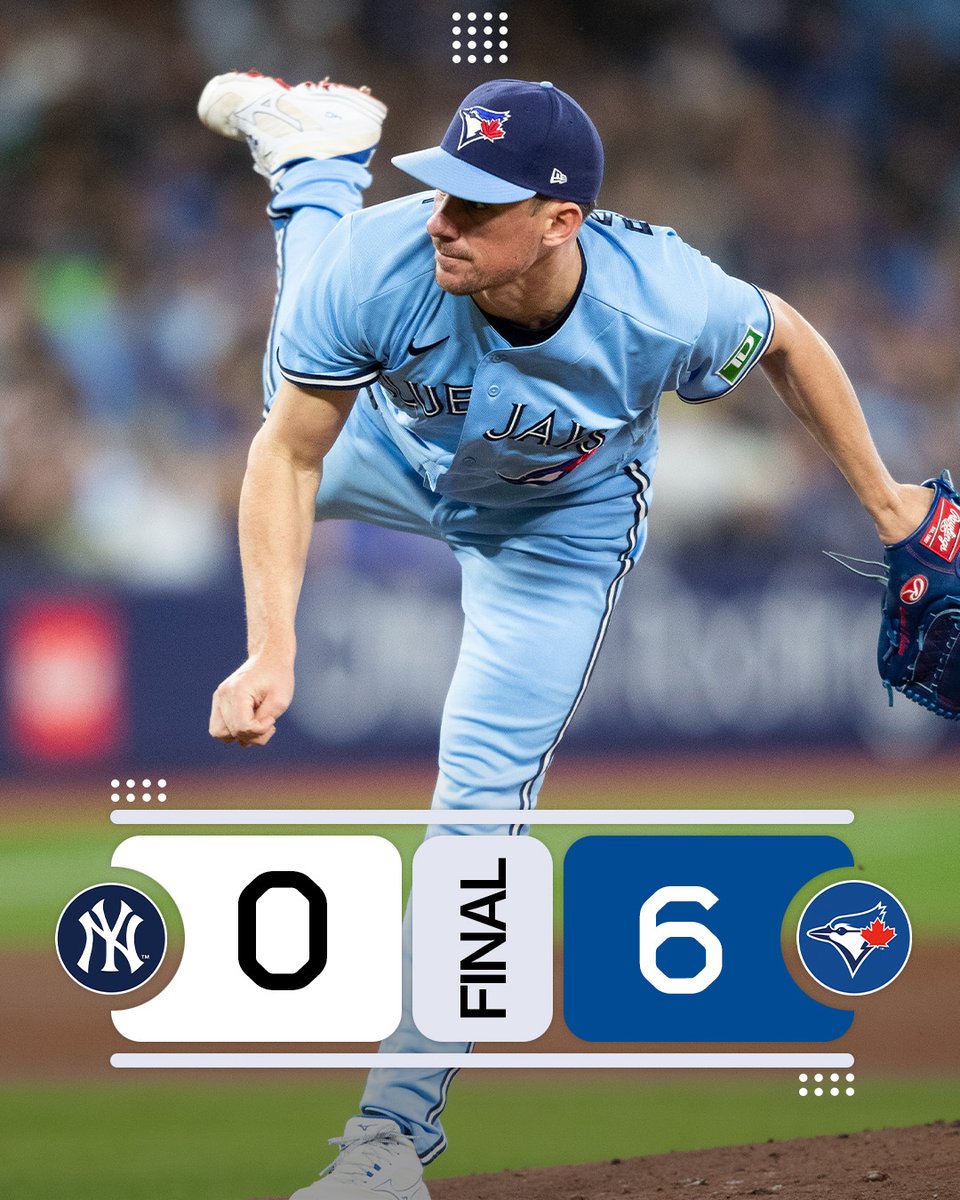 MLB's tweet photo. Chris Bassitt tied his career high with 12 Ks over 7.2 scoreless innings.

A big win for the @BlueJays, who are holding on to the 2nd AL Wild Card spot. https://t.co/qgD6GFxgI0