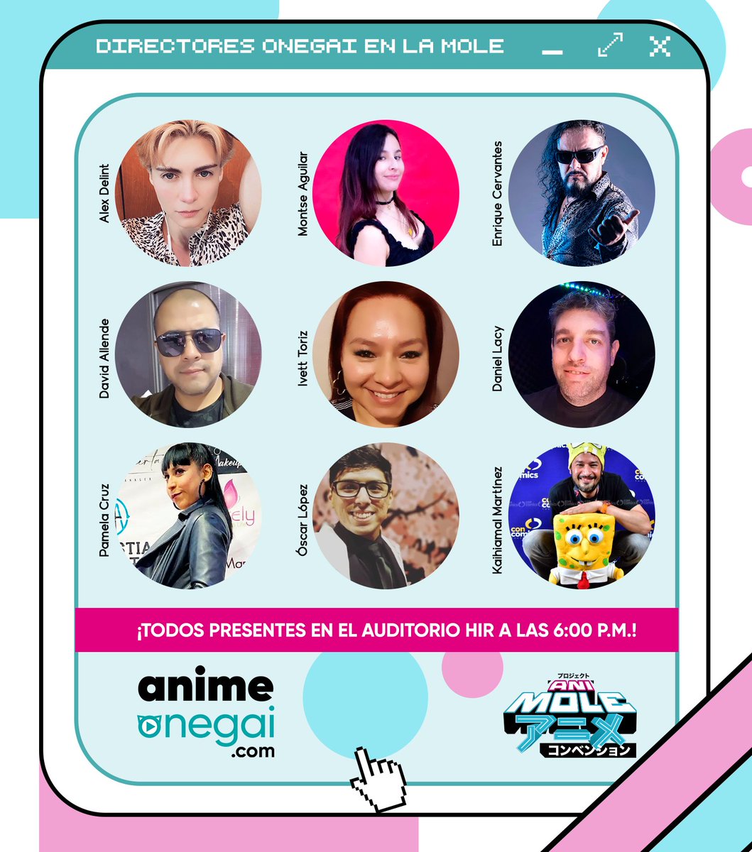 ¡Este Domingo 1° Octubre tienen una cita en @lamolemx ! 
Nuestros Directores de Doblaje nos estarán acompañando en el escenario HIR a las 6:00 p.m. para hacer ANUNCIOS EXCLUSIVOS.
animeonegai.com
#DoblajeLatino #Anime #LaMoleConvention #AniMole