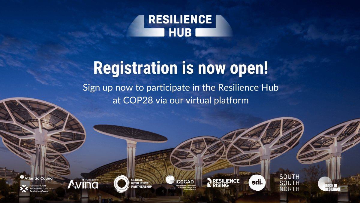 Registration is now open for the #COP28 Resilience Hub virtual platform! It will be a 100% hybrid event, so you can follow all sessions online.
Sign up: giggabox.eventsair.com/resilience-hub…
📌
#ClimateAdaptation #RacetoResilience #COP28UAE