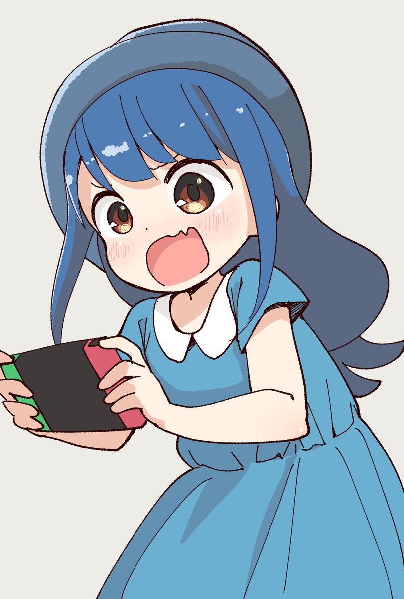 1girl nintendo switch solo blue hair long hair open mouth simple background  illustration images