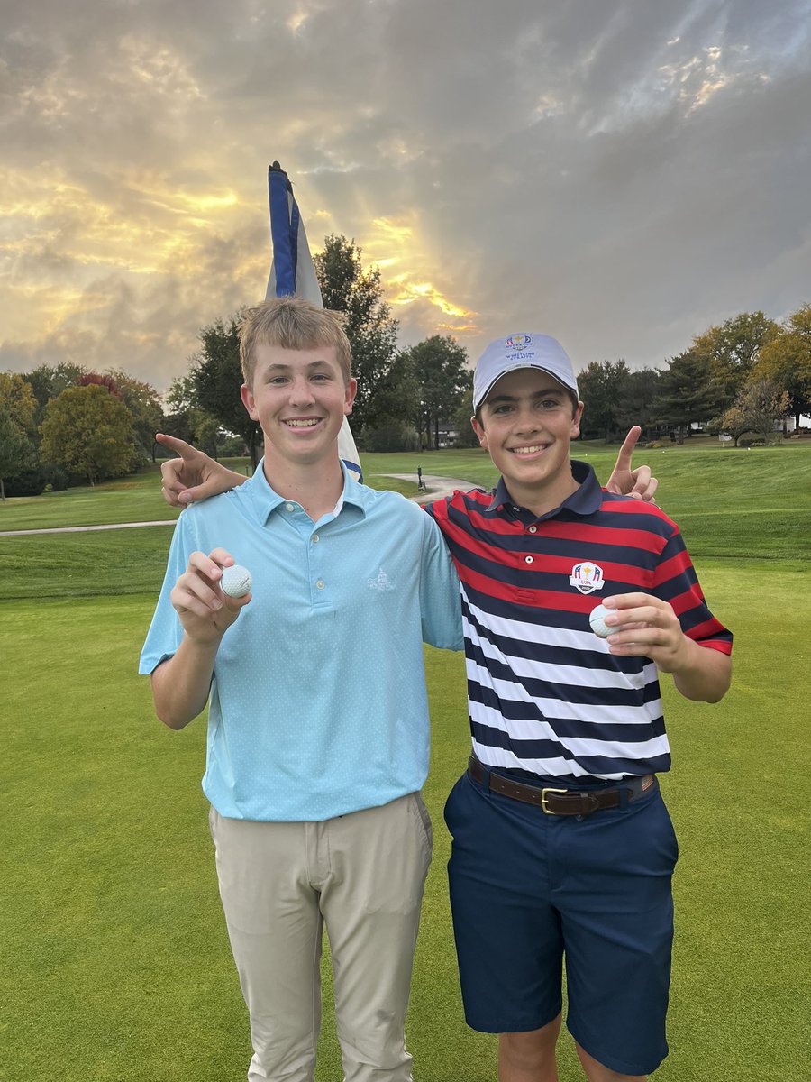 TWHSBoysGolf's tweet photo. Fun fact: The odds of two  players having a hole in one in the same foursome are 17 million to 1.

Congrats to Will Reis and Jonas Borland on their hole in ones Worthington Hills! 

Hole 12 
Distance 188 
Club 5 iron 

Do you believe in miracles?!? YES https://t.co/WuQYuyPqjv