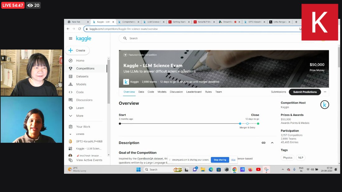 margaretmz's tweet photo. @ariG23498 Live demo by #ML #GDE @URengaraju: "Compete in #Kaggle using #Keras Core and #KerasNLP"! #KerasDay @GDGSeattle #WomenInTech https://t.co/KIFIS6WniX