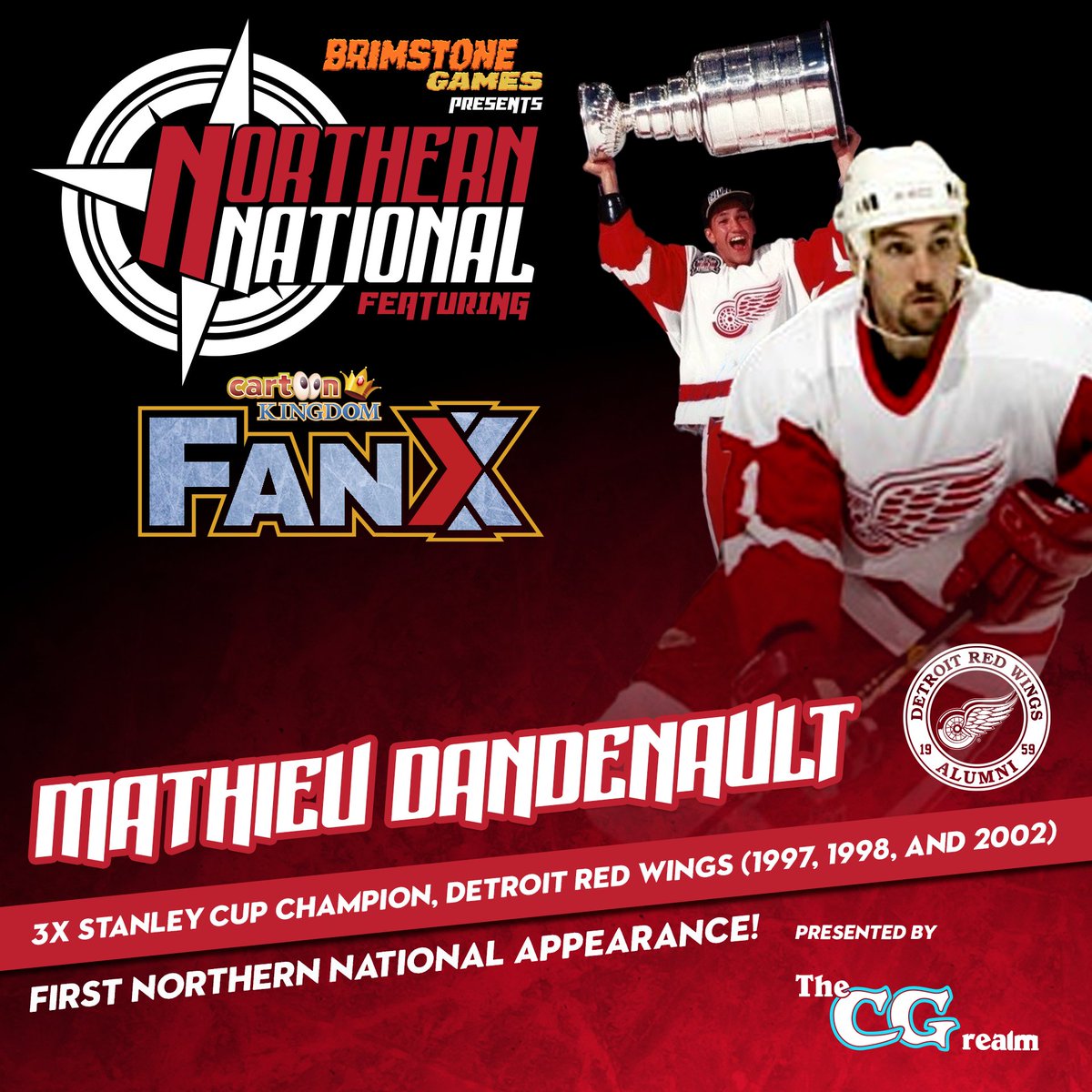 TNNCollectorCon's tweet photo. WELCOME 3X STANLEY CUP CHAMPION MATHIEU DANDENAULT! 

Dandenault will be appearing this Friday from 6-8pm. Buy tickets online at https://t.co/7xC3Vx2mrT 

#TheNorthernNational #Windsor #YQG #Ontario #Canada #BrimstoneGames #MathieuDandenault #DetroitRedWings #Alumni https://t.co/cBdF3SPtQf