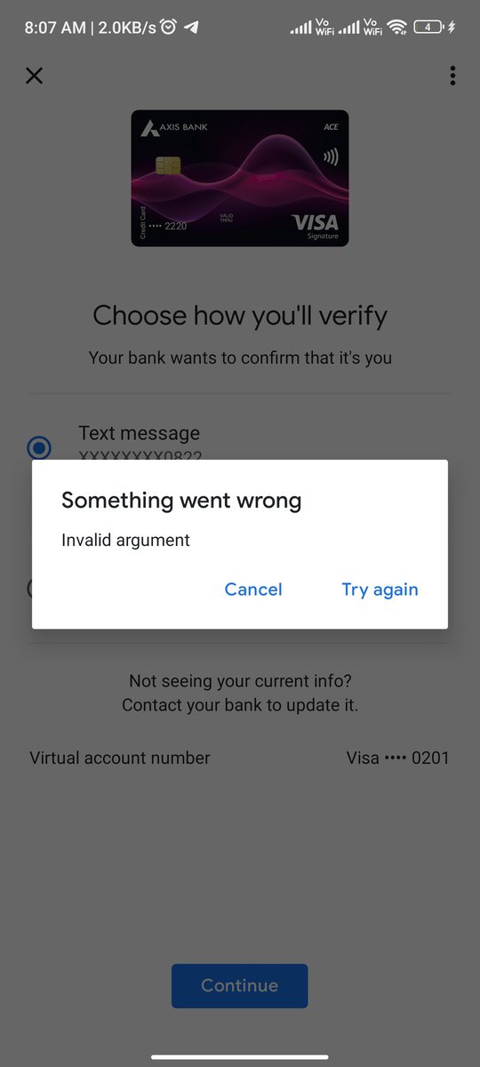 Shivanshu548's tweet photo. @GooglePayIndia @AxisBankSupport I am unable to verify and add my axis ace credit card on gpay https://t.co/HAZf7IrTS9