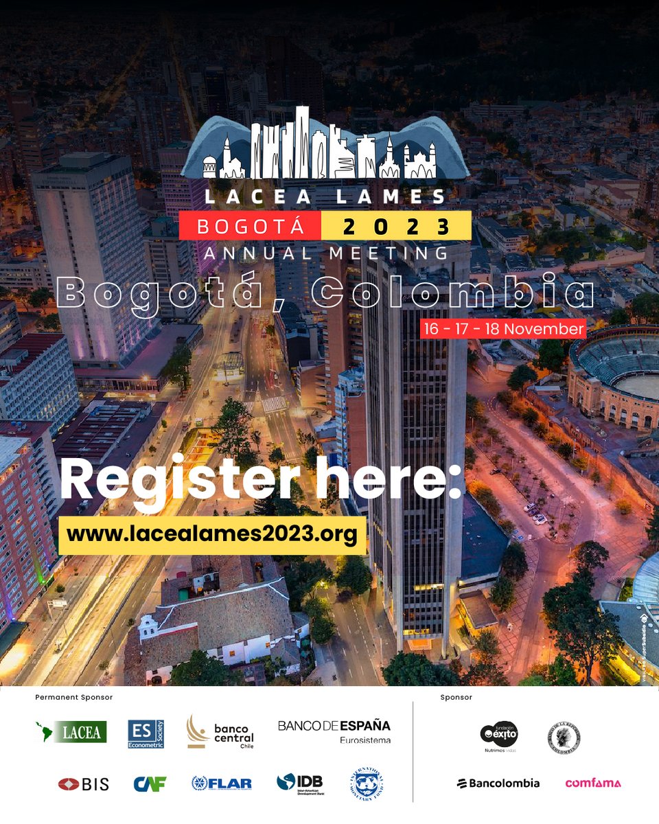LACEA LAMES 2023 (@lacealames2023) on Twitter photo The 28th edition of the LACEA-LAMES conference, organized by <a href="/UniJaveriana/">Pontificia Universidad Javeriana</a> will be held this November. For more information, go to: lacealames2023.org The 28th edition of the LACEA-LAMES conference, organized by <a href="/UniJaveriana/">Pontificia Universidad Javeriana</a> will be held this November. For more information, go to: lacealames2023.org
