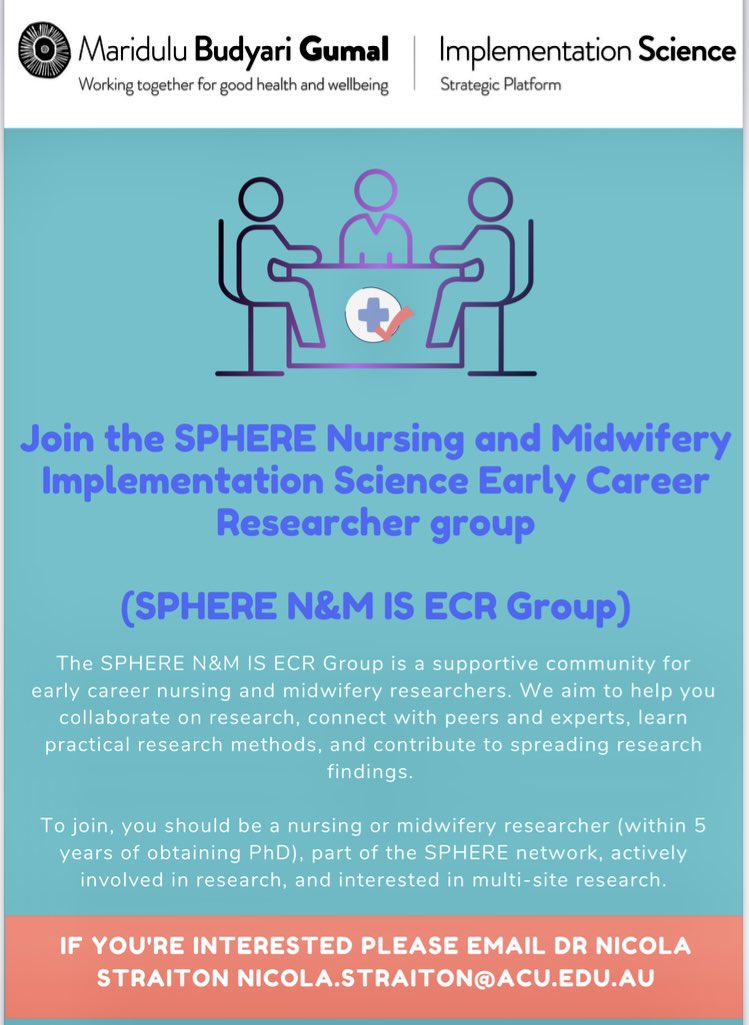 Are you a nurse or midwife early career researcher (within 5yrs of obtaining PhD) working within one of the NSW SPHERE @MBG_SPHERE partner organisations? If yes the come join our group 👇 @hgoldsmith22. Let’s do research better together 👩‍⚕️👨🏻‍⚕️🏥🎓