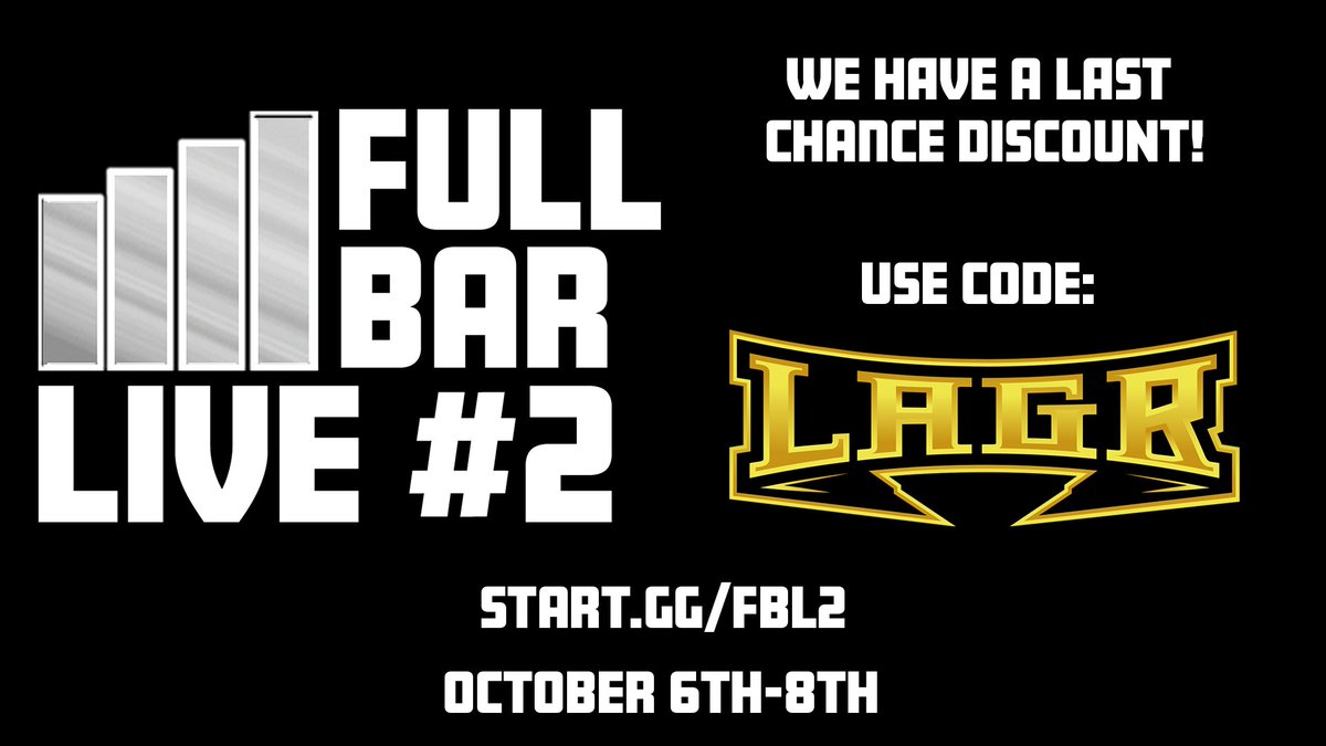 FullbareS's tweet photo. We have a last chance discount from @LAGrGaming!
Use code: LAGr 

To get a discounted Venu Price for #FullBarLive2!  We have limited codes so take advantage on these!

LINK: https://t.co/n8wMtxvknd

#SF6 #Tekken7 #GGST #MK1 #Retro #Arcade #TOURNAMENT https://t.co/hCTo1xA6Xq