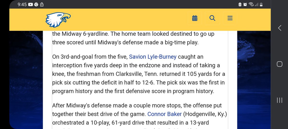 I'm incredibly proud and happy for my dude up at Midway University <a href="/SavionLyle/">Savion</a> pick-6 for the record book! #pursuitswarmstrike <a href="/Coach_EddieC/">Heriberto “Eddie” Carrasquillo</a> @MCHS_Football1