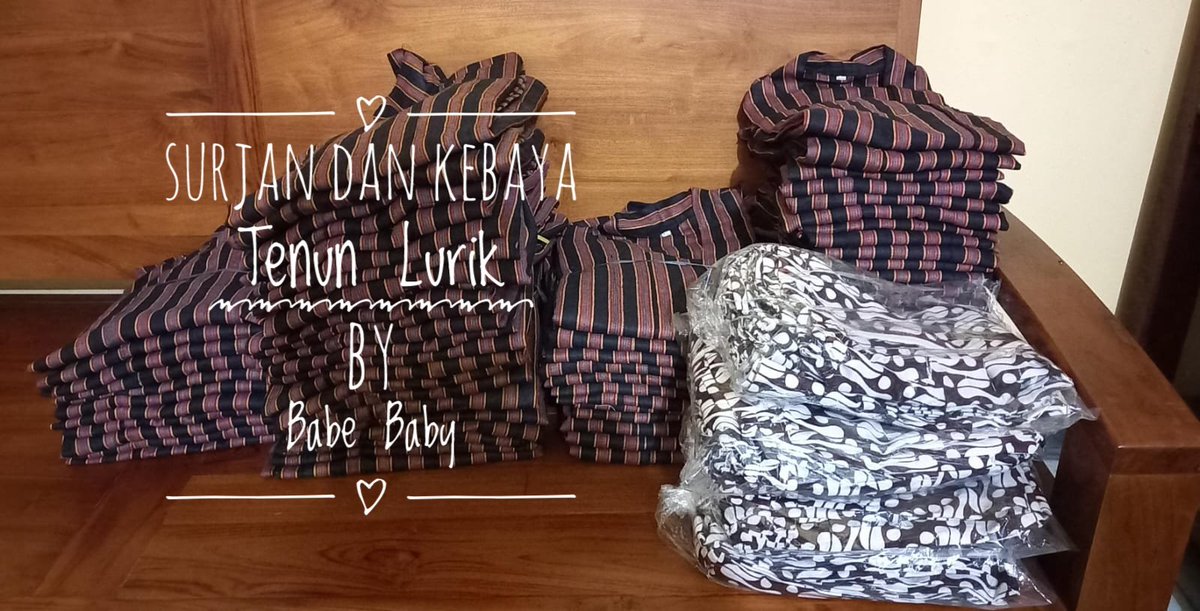 Yuhuuuu...Surjan dan Kebaya Lurik sudah ready ya...

Tersedia size dewasa dan anak, beserta celana hitam dan jarik sebagai pasangan, dan blangkon Solo atau Jogja sebagai pelengkap busana

Find us : Babe Baby (Tokopedia/Shopee)

#surjan #kebaya #kebayaanak #tenunlurik #jarikbatik