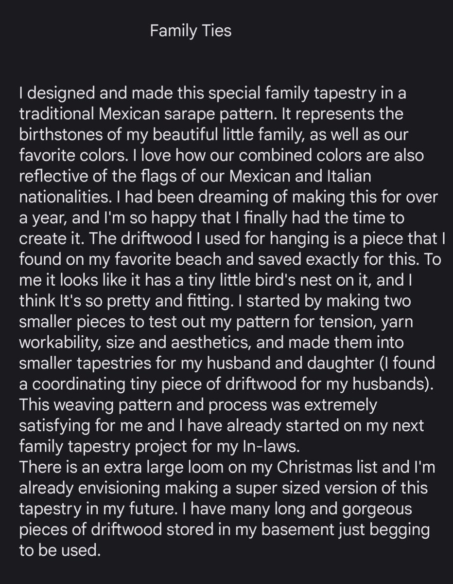 dresigned's tweet photo. Family Ties
#familyties #familytapestry #sarape #birthstones #favoritecolors #Mexican #Italian #weaving #yarn #driftwood #textile #artist https://t.co/SkLL8tRg9I