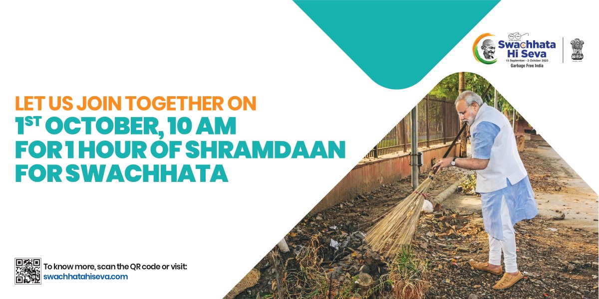 KvitbpM's tweet photo. LET US JOIN TOGETHER ON 1st OCTOBER, 10 AM FOR 1 HOUR OF SHRAMDAAN FOR SWACHHATA.
Please share the post and upload the banners on your social media platforms.
Thanks. https://t.co/KZgIAc1mgy
