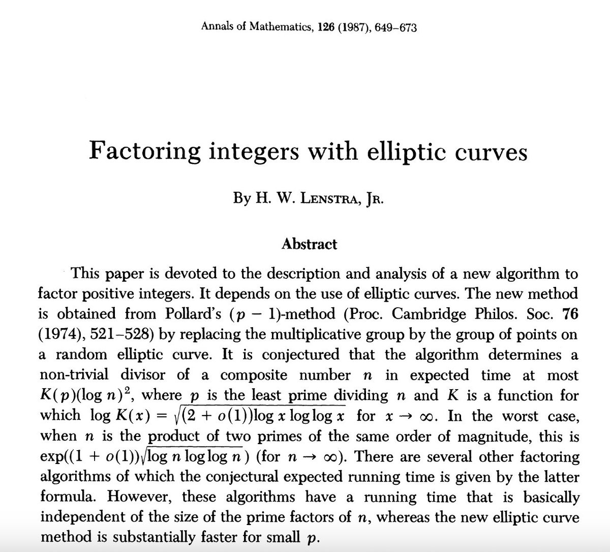 Factoring with elliptic curves by H. W. Lenstra Jr: asecuritysite.com/primes/ecc_fac…
