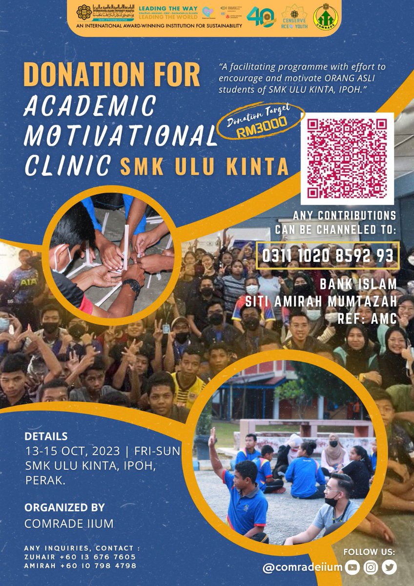 isadaqah.my/campaign/acade… 
Bantu COMRADE capai target untuk program motivasi &amp; facilitating untuk pelajar orang Asli, SMK Ulu Kinta, Ipoh🤍
