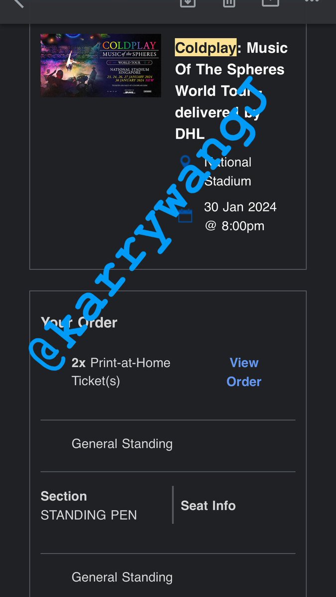 karrywangJ's tweet photo. WTS Tiket Coldplay Singapore. 

2 tix 
General Standing
30 Jan 2023

Serious buyer only.
DM for more info.

-dijual karena ga jadi nonton-

wts coldplaysg
wtb coldplaysg https://t.co/gYecpdtoHg