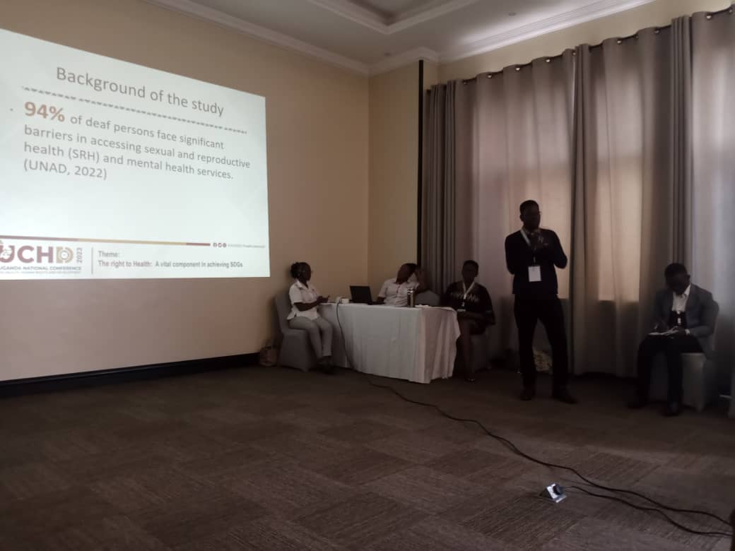 timothyegwelu's tweet photo. Thrilled to present my paper at the inaugural Uganda National Conference of Health, Human Rights and Development organised by @cehurduganda. There's need to strengthen Communication and language access for deaf persons in SRH and MH.
@Slad_info @ENtaborwa @deaflawyers #UCHD2023 https://t.co/p7XIMpNi4n