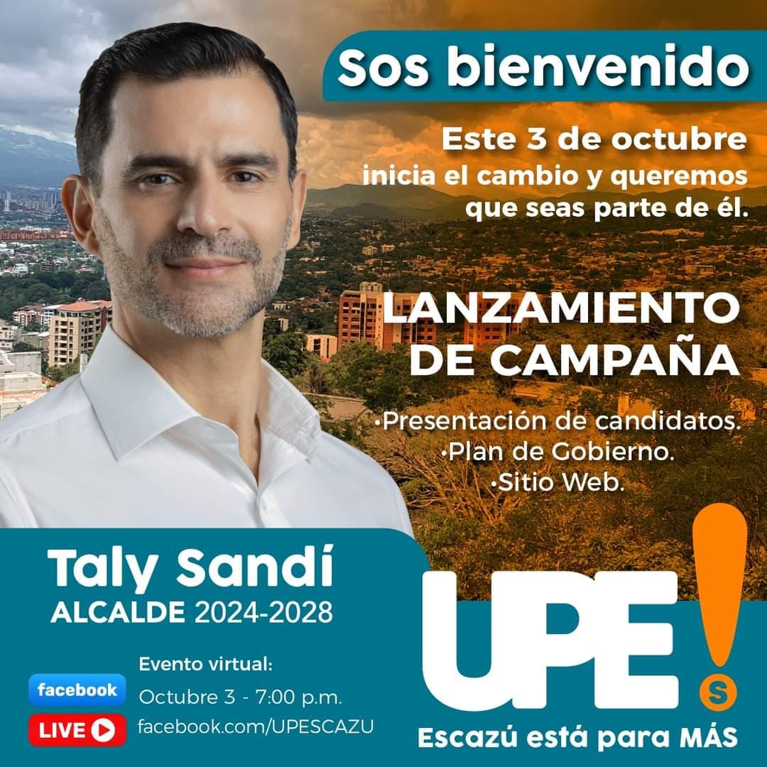 UPESCAZU's tweet photo. ¡Escazú, prepárate para el cambio! 🇨🇷✨

🗳El 3 de octubre te invitamos al gran lanzamiento de nuestra campaña " Escazú está para más " rumbo a las elecciones Municipales de 2024. 

✅
🎥Sigue la transmisión en vivo a las 07:00 pm por https://t.co/Wy4005HIMy

#EscazúEstáParaMás https://t.co/YZOZtNXsgy