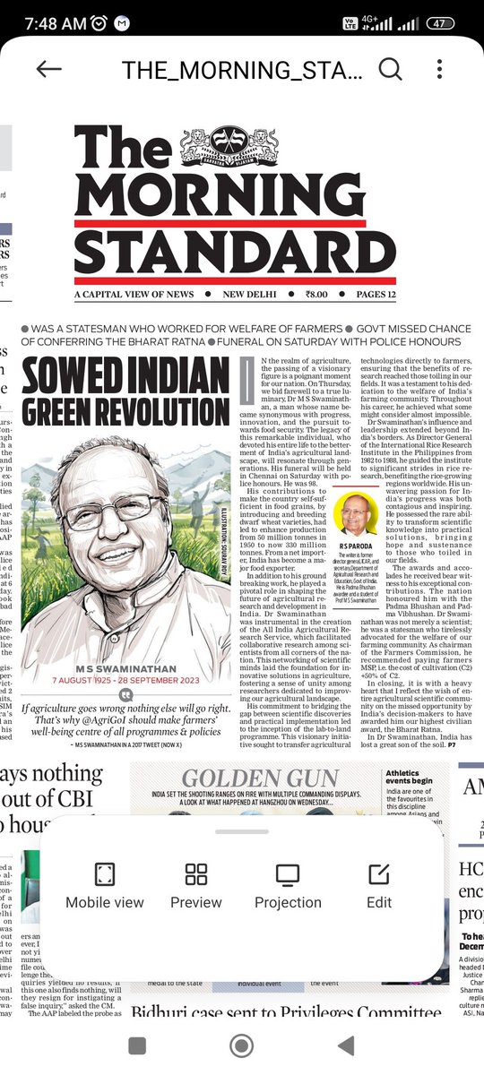 Dr Rajendra Singh Paroda (@parodadr) on Twitter photo Dr MS Swaminathan deserves to be honoured posthumously with 'Bharat Ratna' for his invaluable contributions to make India food secure.
<a href="/icarindia/">Indian Council of Agricultural Research.</a> <a href="/AgriGoI/">Agriculture INDIA</a> Dr MS Swaminathan deserves to be honoured posthumously with 'Bharat Ratna' for his invaluable contributions to make India food secure.
<a href="/icarindia/">Indian Council of Agricultural Research.</a> <a href="/AgriGoI/">Agriculture INDIA</a>