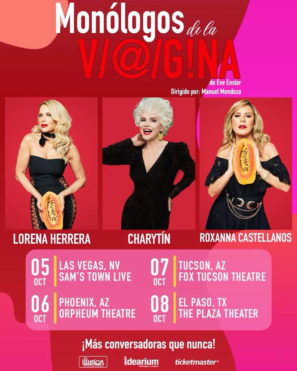 * @CharytinOficial Mis amores!! Empezamos este 5 de octubre en Las Vegas, Nevada 🔥 con mis Bellas @LorenaHerreraOF #roxannacastellanos 😍 los esperamos!!! #LosMonologosDeLaVagina