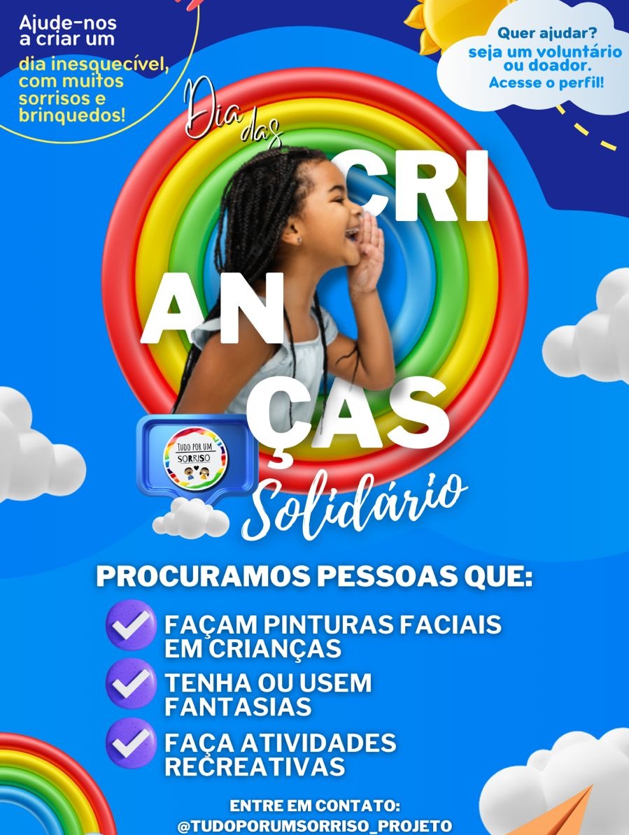 TP1S_acre's tweet photo. 🔃RT DO BEM 
 -------
Já pensou,em ser voluntário da ação de dia das crianças,do Tudo Por Um Sorriso?
Então venha fazer parte da nossa equipe de voluntários TP1S.

Entre em contato conosco,para mais informações!❤🧚🏼‍♀️🧚 https://t.co/saSyxtVffD