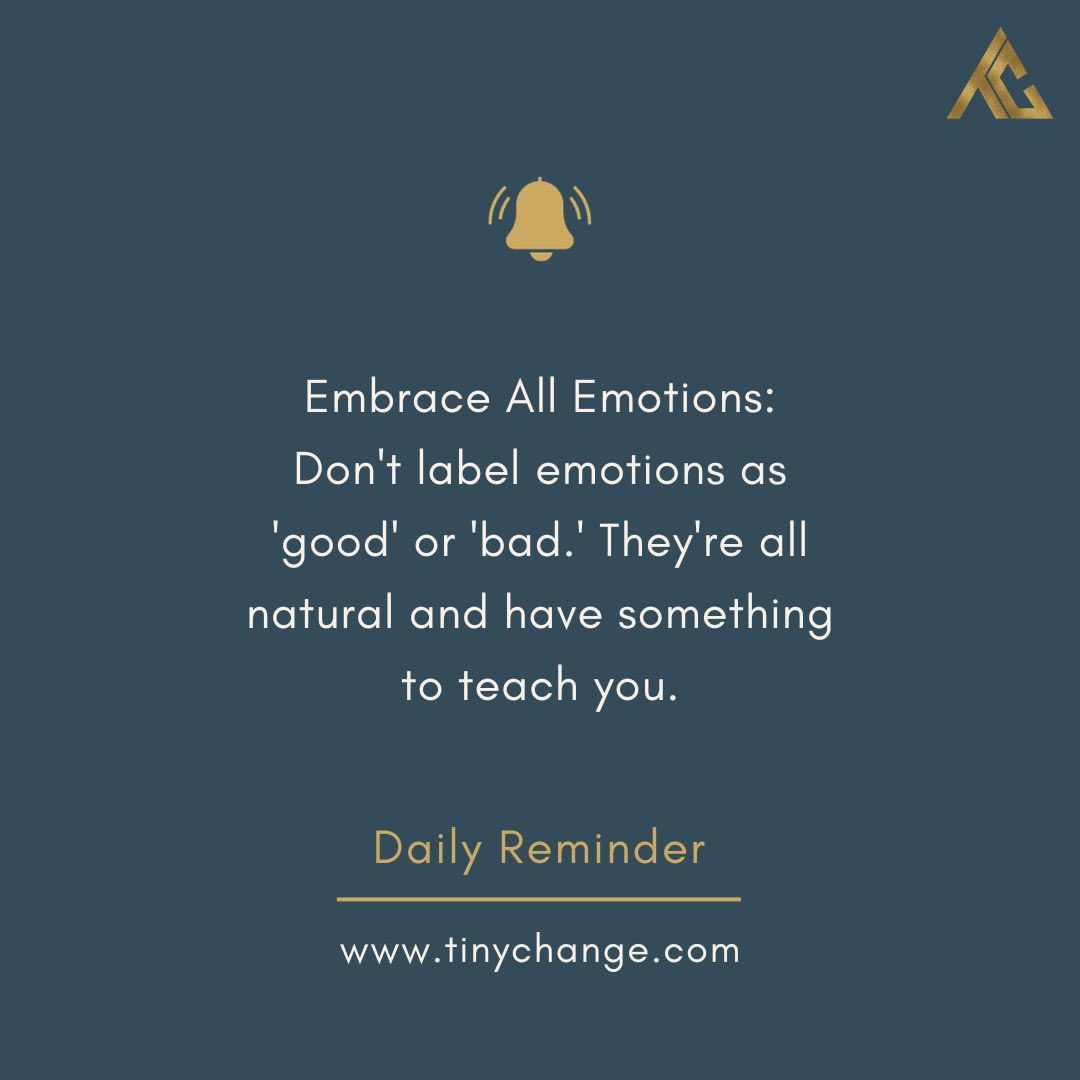 TinyChangeHQ's tweet photo. Emotions are the colorful palette of your inner world. They paint your experiences and shape your responses. Yet, have you ever questioned why we label them as 'good' or 'bad'? https://t.co/TfigLavjUw
