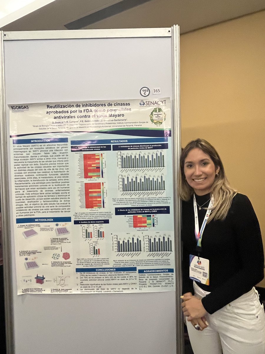 SandraLpezVergs's tweet photo. El grupo del Dr José González Santamaría ⁦@InstitutoGorgas⁩ mostró resultados muy interesantes de actividad de productos naturales de plantas y de inhibidores de cinasas contra arbovirus ⁦@CongresoApanac⁩ ⁦@SNI_Panama⁩ ⁦@Dalkiria_22⁩ https://t.co/gFRNkb0b5y