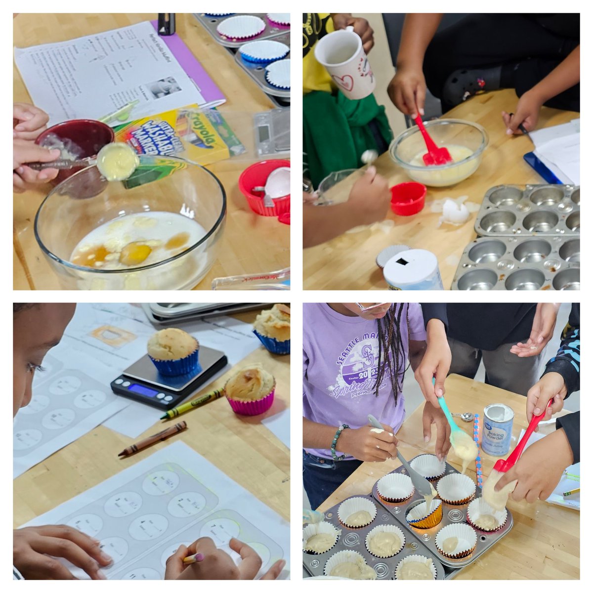5th graders @SartoriSTEM started a conservation of matter unit this week! They halved fractions & measured ingredients to make 1/2 recipe. They weighed each muffin before & after baking. After baking, Muffins increased in volume but decreased in mass! How/why does that happen?